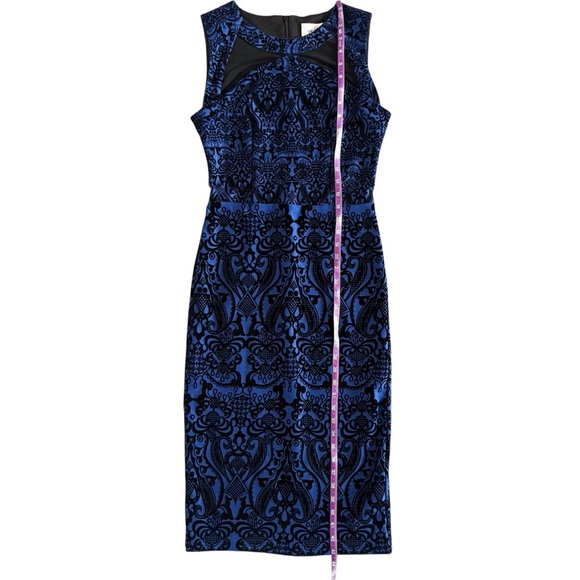 Y2K velvet burnout blue black Sleeveless midi Dress elegant sheath goth 960 - Picture 15 of 16
